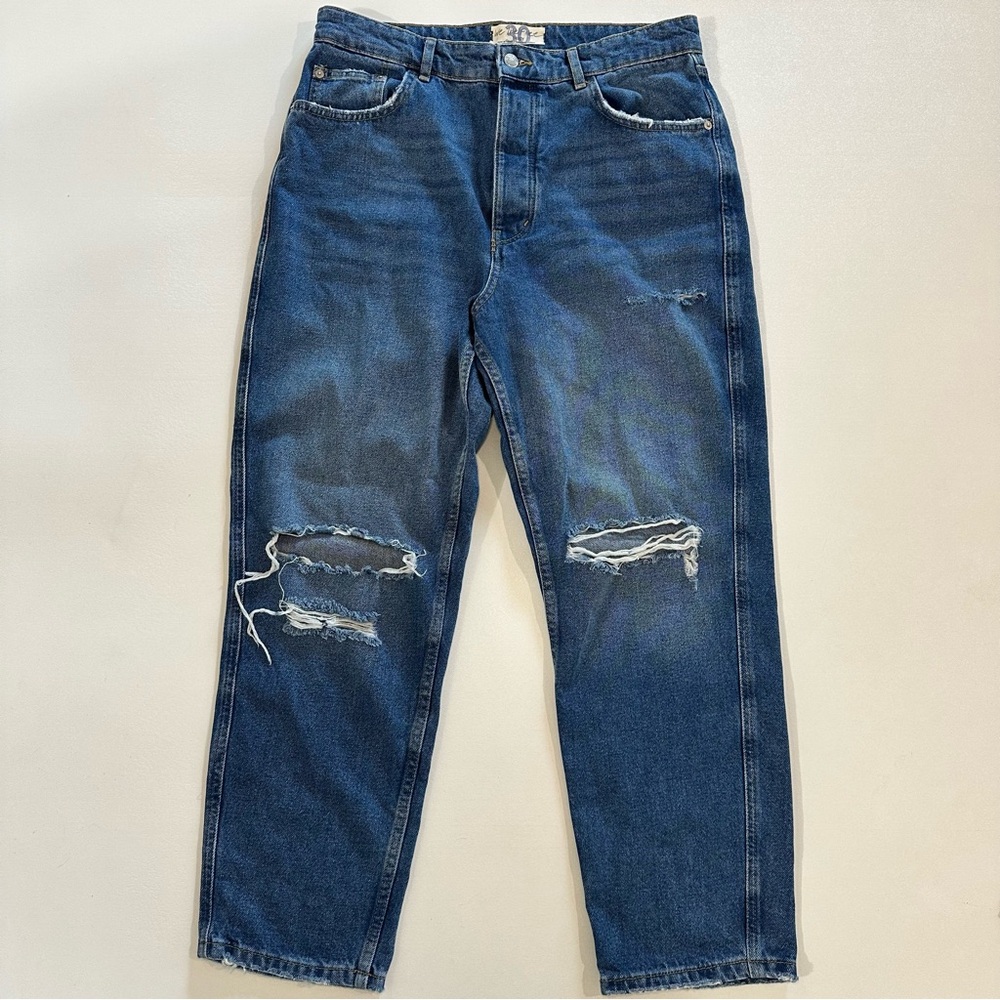 Free People Button Fly Wide Leg Distressed Denim Jeans Womens Size 30